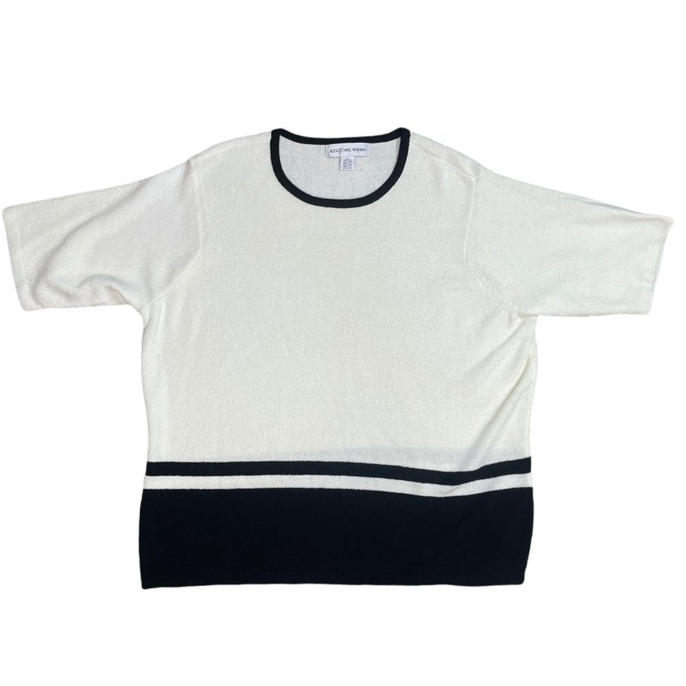 Vintage August Max Woman Cardigan Short Sleeve Top Set Off White Black Size X - Picture 5 of 13